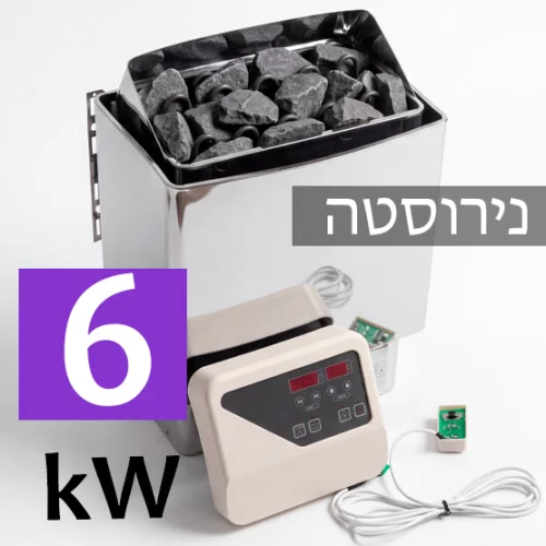 תנור סאונה מנירוסטה 6 קילוואט עם בקר דיגיטלי חיצוני