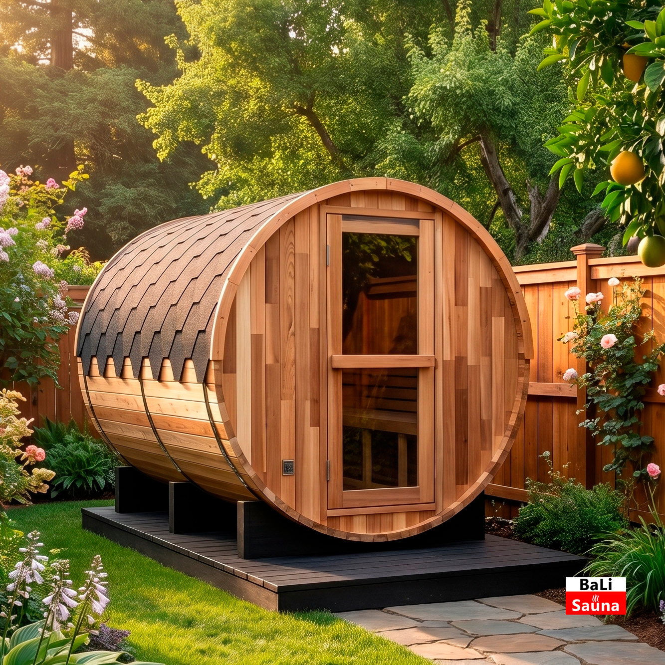 סאונה חיצונית בצורת חבית