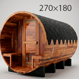 סאונת חבית ארז קנדי אדום עם מרפסת